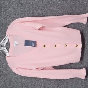 Crown & Ivy Pink Cardigan with Gold Heart Buttons